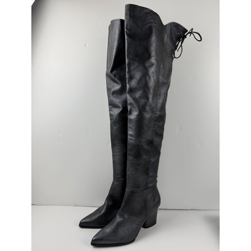 Donald Pliner Leore Black Leather Over The Knee Boots Block Heel 8.5M